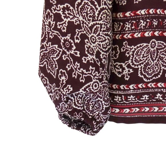 Gap Plum Smock Tie Blouse Womens Long Sleeve M 100% Polyester Paisley Print EUC - Picture 6 of 14